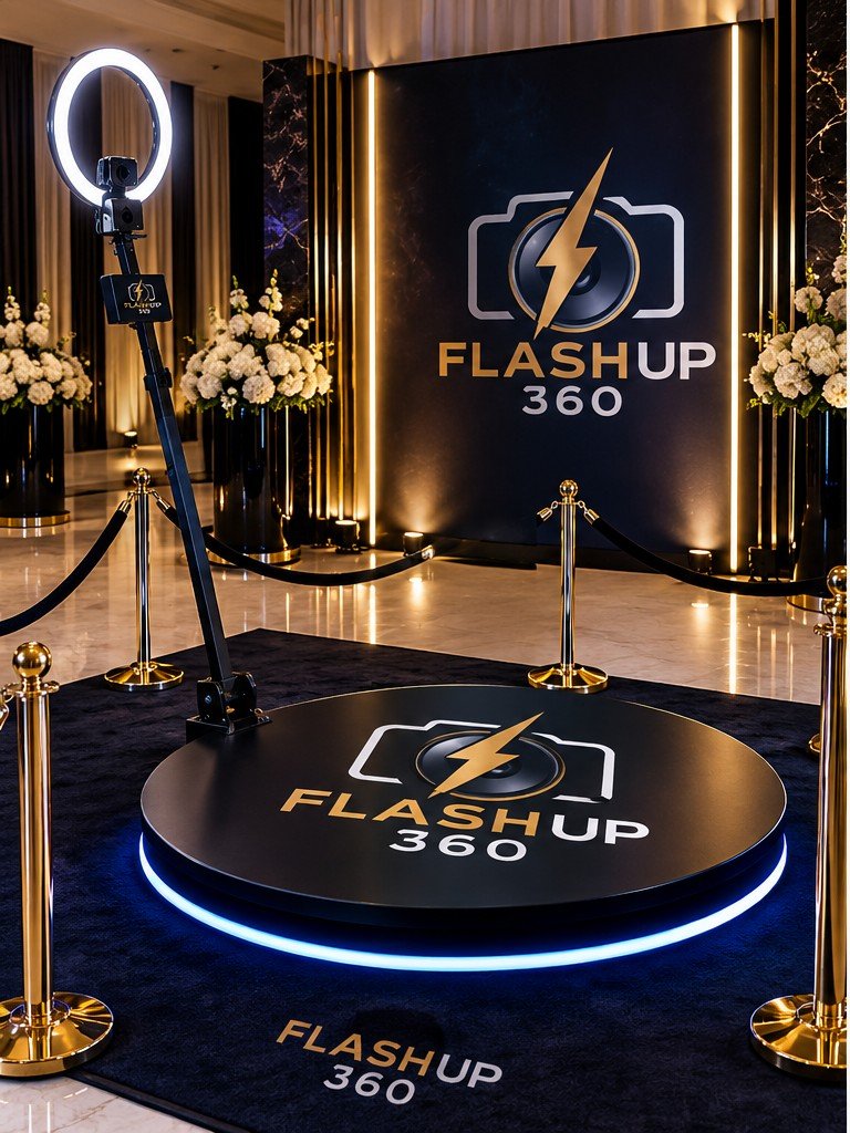 FlashUP360 Standard 360 photo booth with ring light and branded platform